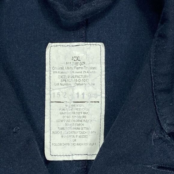 U.S. Navy Excel Manufacturing Utility Coveralls Mens 42 XL Blue Flame Resistant - Picture 16 of 16